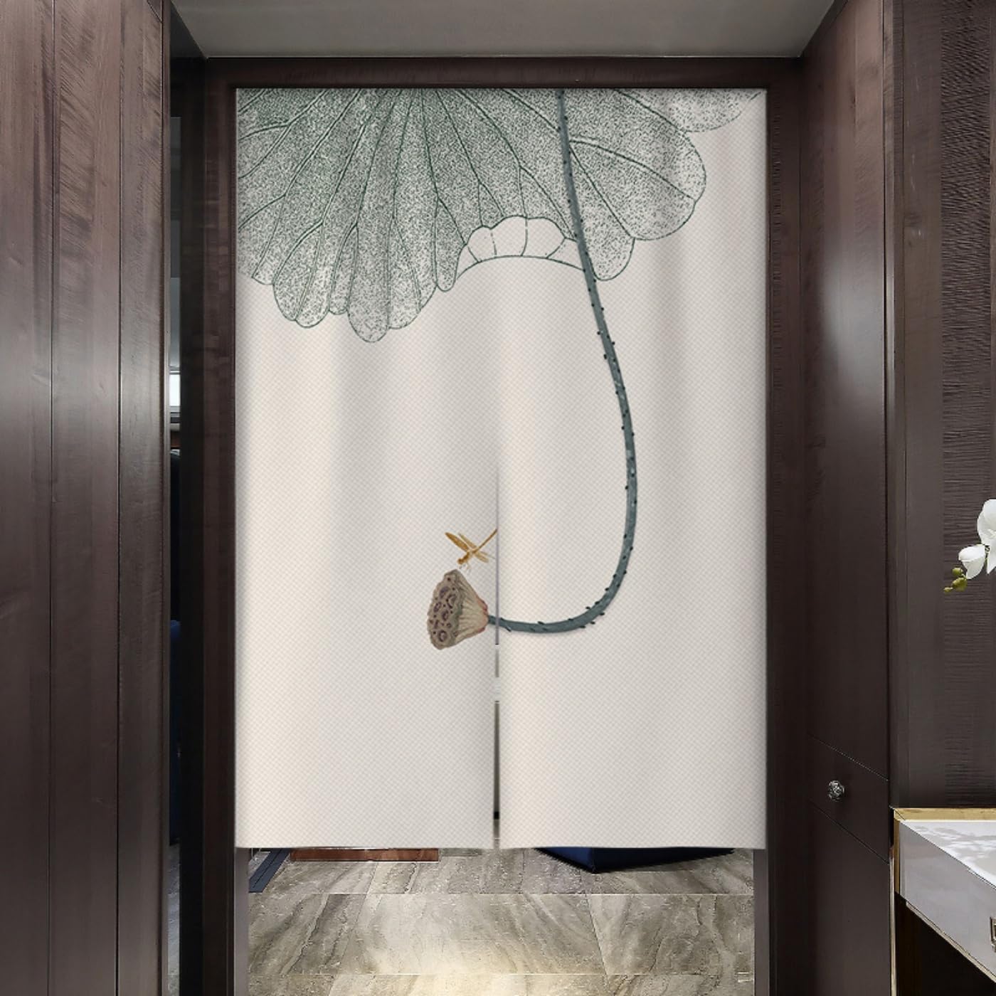 Guest Ruyunlai Japanese Noren Doorway Curtain, M13 Lotus Flower, 100x150cm