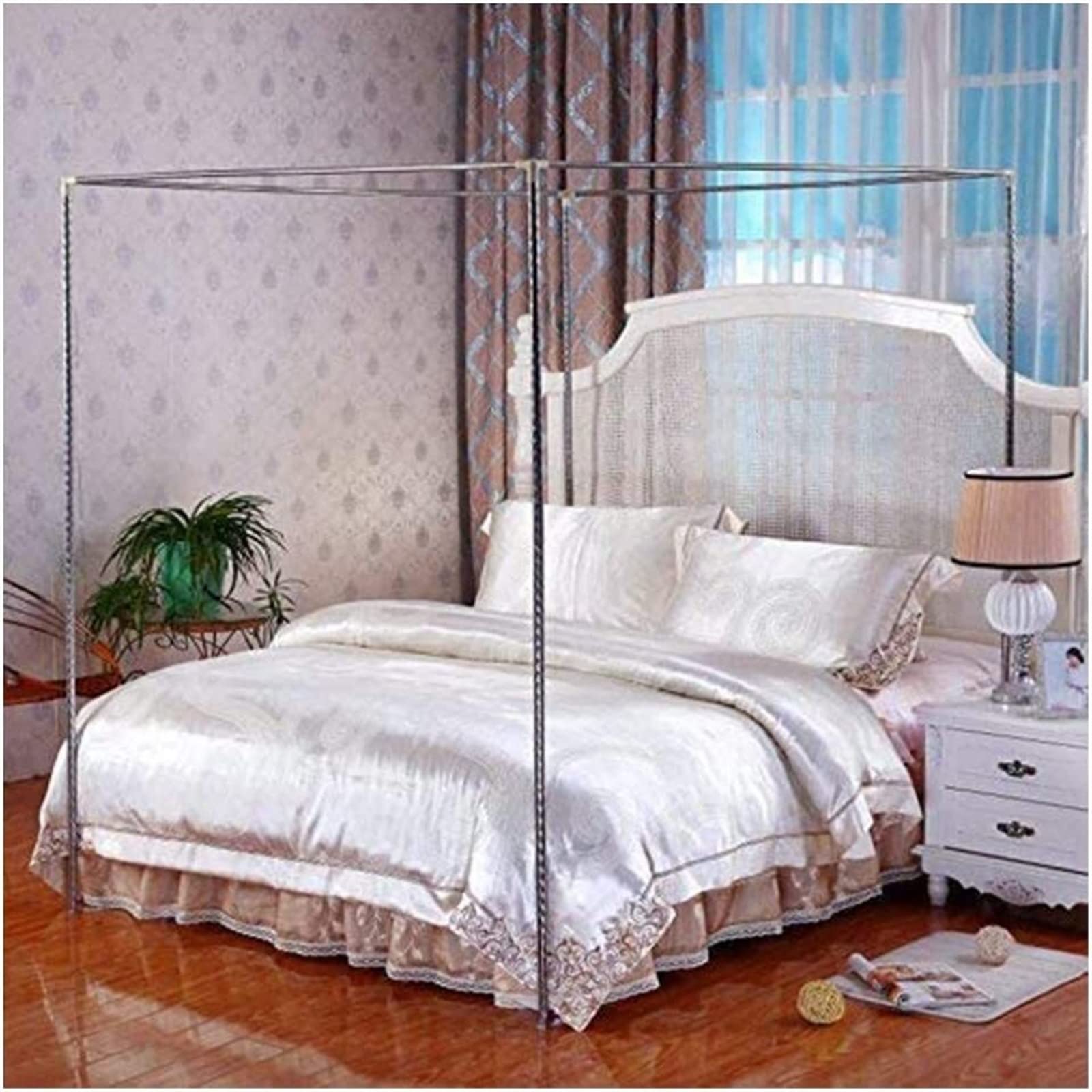 Mosquito Net Bracket 4 Corners Bed Post, Stainless Steel Bed Canopy Frame, Thicken Spiral Pattern Bed Stand, Fit for Twin/Full/Queen/King Size Bed, Easy to Install (Color : 22mm, Size : 2X