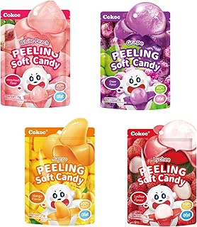 COKOC Peelable Gummies Variety Pack – 4 Fruit Flavors（Mango,Grape,Peach,Lychee) Fruit Candy Treats, 10.58oz(300g),Individually Wrapped