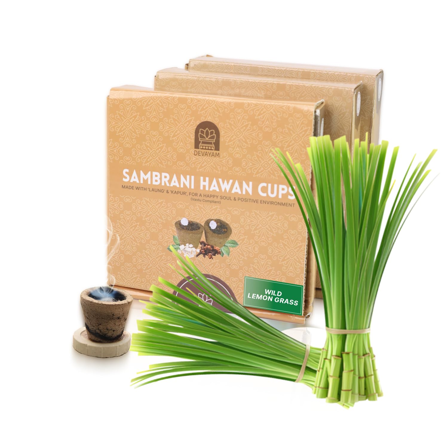 DEVAYAM Premium Sambrani Havan Cups | Pack of 7 | Traditional Lobhan Cups | Made with Laung, Bhimseni Kapur, Guggal & Herbs | Ideal for Puja, Meditation, Yoga & Aromatherapy (Lemon Grass)-image-33
