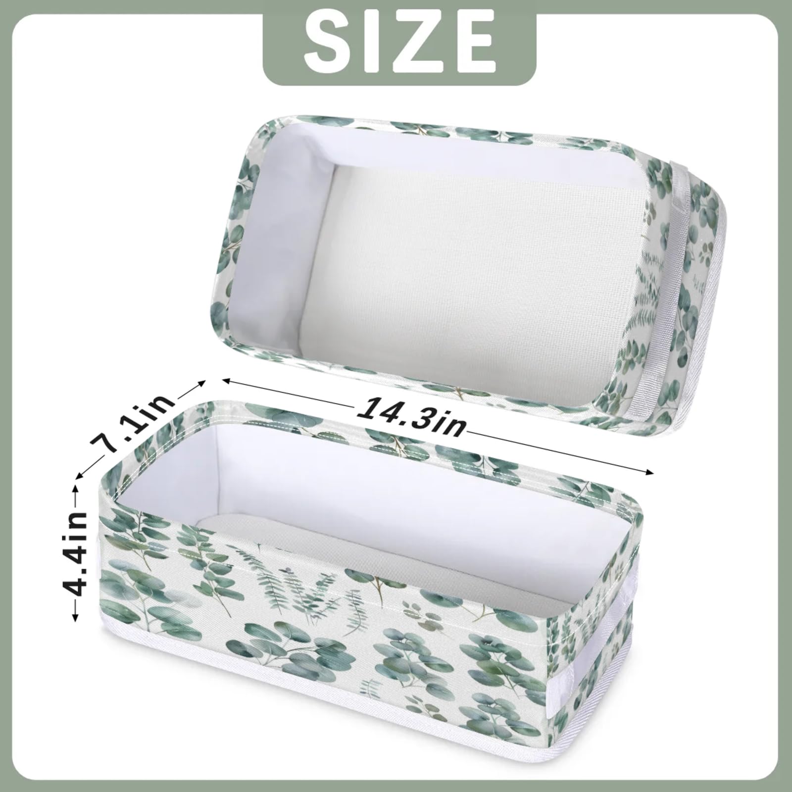 Tablerazzi Toilet Tank Topper Paper Basket with Handle, Green Eucalyptus Leaves Bathroom Storage Basket for Organizing, Eucalyptus Leaves Small Fabric Storage Bins for Bathroom Decor