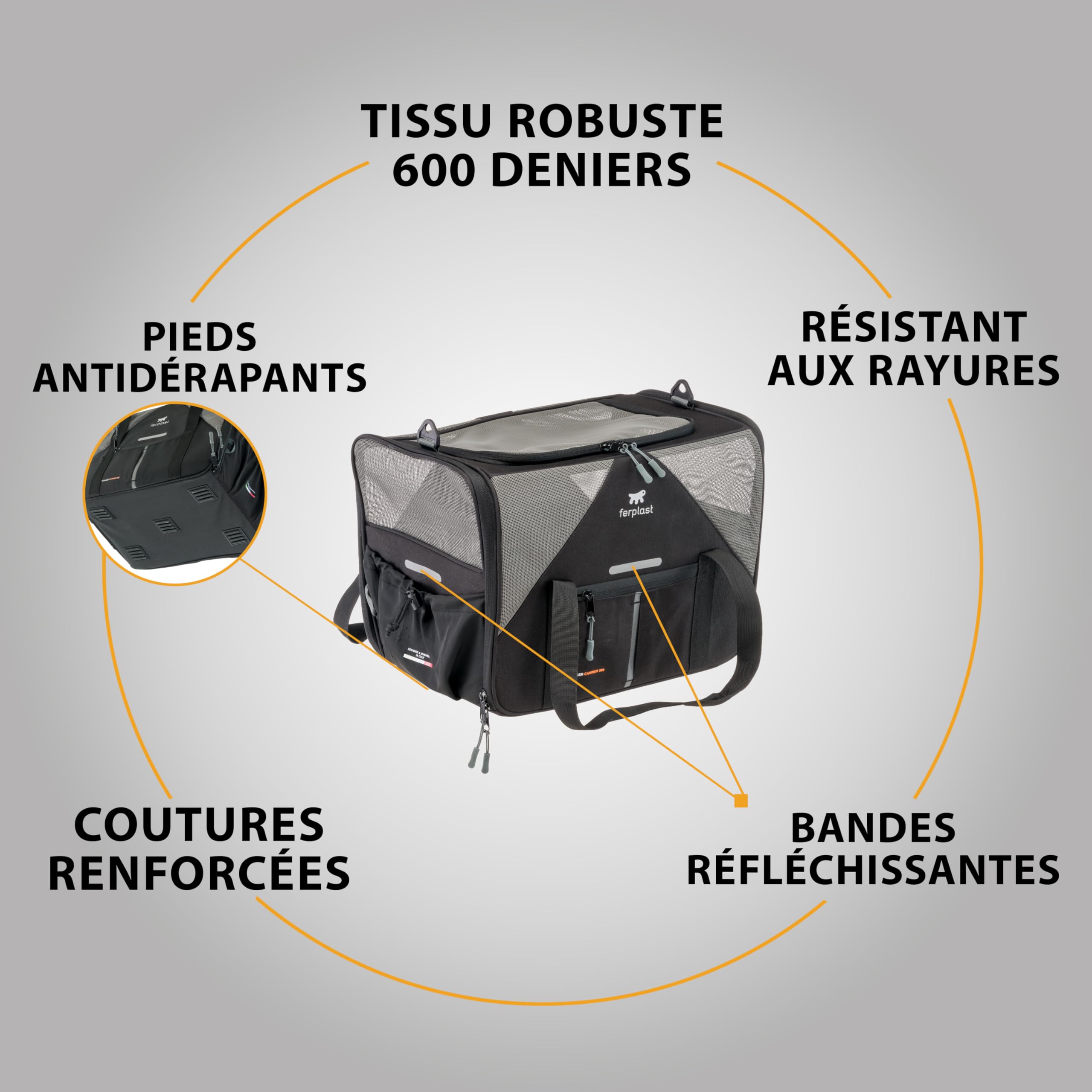 Ferplast Sac Transport Chien Voyager Carrier, Sac de Transport pour Chat, Poignées et bandoulière réglables, Sangle de sécurité, Double Ouverture latérale, avec Coussin, Max 15 Kg, 50x35x37h cm, Noir