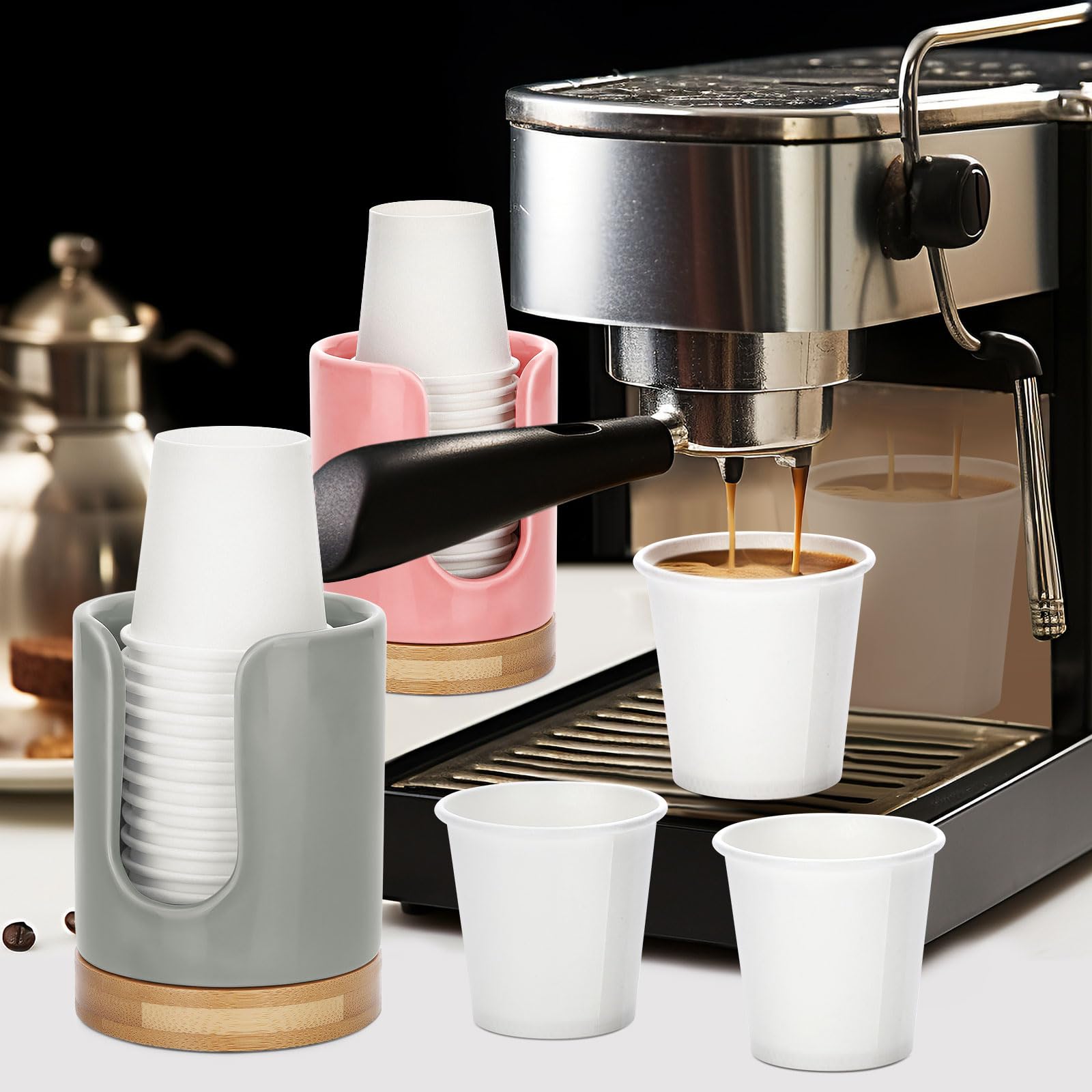 Dispenser Per Bicchieri Di Carta In Bambù - Portabicchieri Con Scomparto Per Toeletta - Foto 9