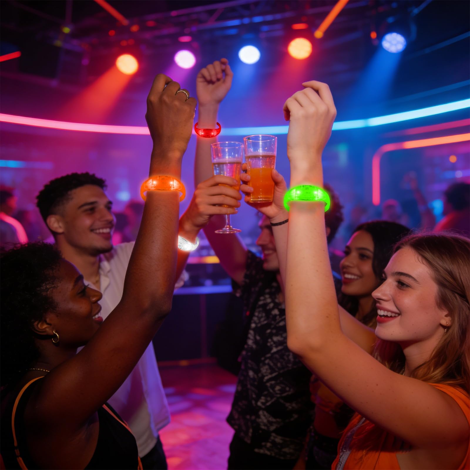 Lot de 24 bracelets lumineux clignotants activés par le son - Contrôle de la musique - Bracelets phosphorescents pour récompenses de jeux de rave, carnaval, concerts, événements nocturnes