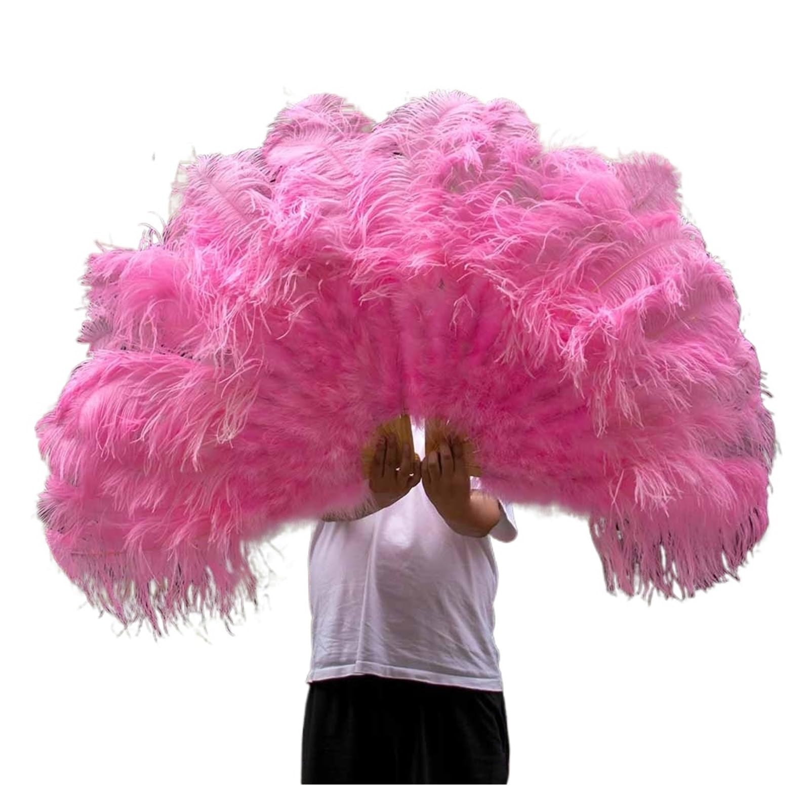 Éventails de danse en plumes rose foncé 2 pièces 100cm grand modèle spectacle