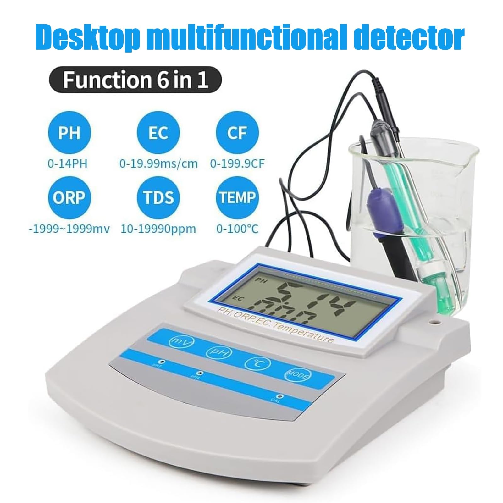 Cyfrowy tester jakości wody z wyświetlaczem LCD, mierzy pH ORP TDS EC CF temperatury, funkcja zapisywania danych, do użytku w laboratorium w basenie akwarium
