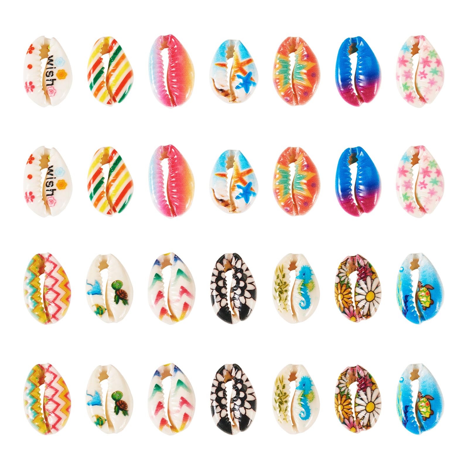Boutigem 56Pcs Natural Cowrie Shell Beads Set Printed Cowrie Shell Beads No Hole Seashell Beads for Summer Necklace Bracelet Jewelry Making โ image 1