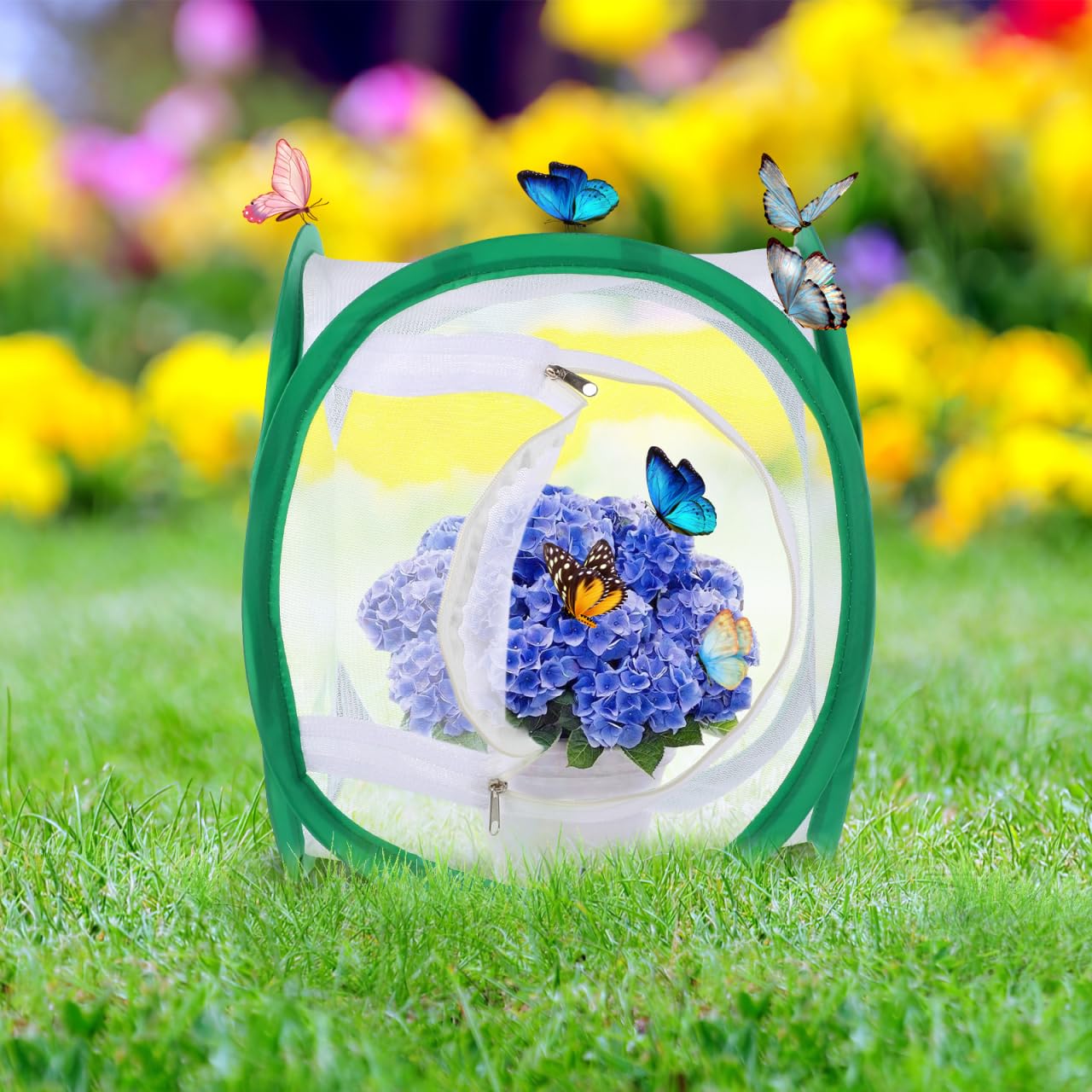 POPETPOP Foldable Butterfly Cage 11.81In Mesh Insect Enclosure with Handle for Stick Insect Breeding Caterpillar Observation & Plant Protection Indoor Outdoor - Image 4