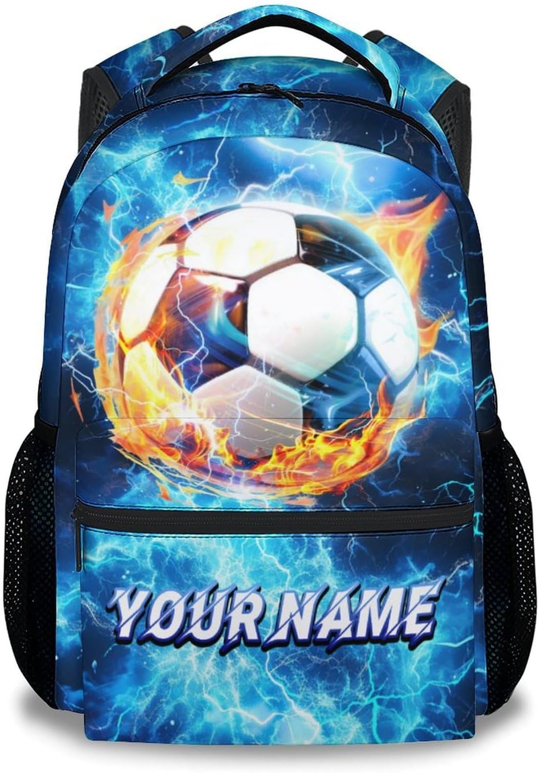 – Boys School Bag with Name - Personalised Football Backpack for Kids,17 Inch Rucksack with Lightning Design, Lightweight Oxford School Bag for Travel or Daily Use