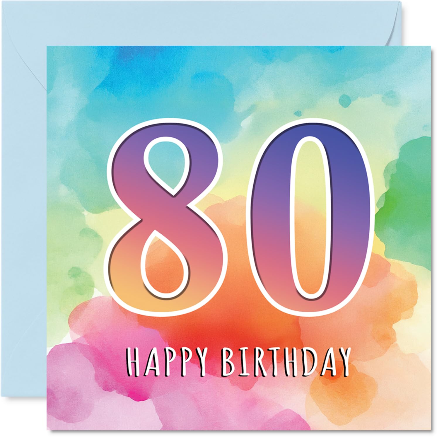 80th Birthday Cards for Men Women - Colourful Watercolour Age - Happy Birthday Card for 80 Year Old Man Woman Grandad Auntie Nanny Nan, 145mm Bday Greeting Cards