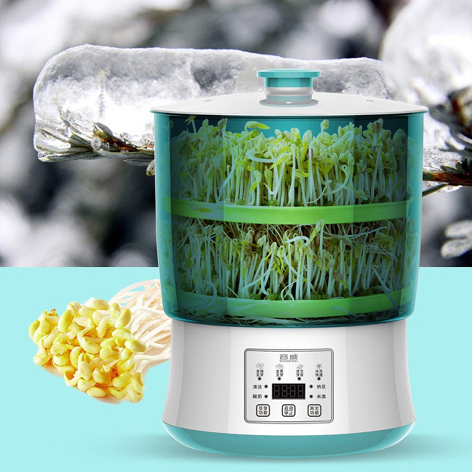 Automatischer Keimapparat für Hülsenfrüchte, Natto Und Joghurt, LED Beleuchtung, Einstellbare Keimzeit, Reinigungsfunktion, Robustes PP Material, 2 Schichten