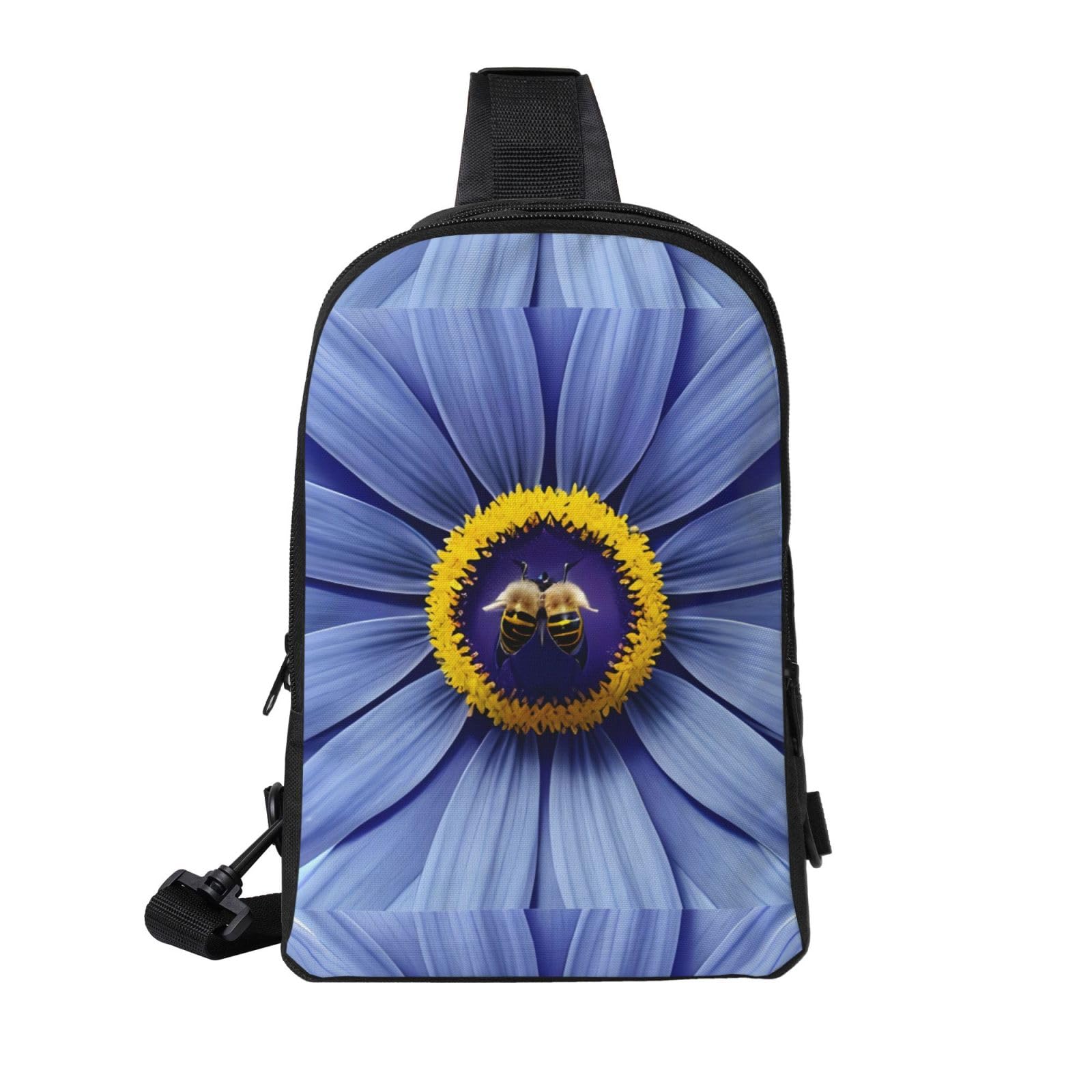 MYGANN Flower Heart Bee Adjustable Strap Large Capacity Double Layer Crossbody Chest Bag 7.7x2.4x11.8in For Camping Travel Daily Leisure Activities, Black