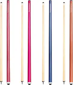 Conjunto de 4 tacos de sinuca de 147 cm com ponta de couro de fibra de 13 mm, 4 cores para iniciantes, comerciais e entretenimento doméstico (pacote com 4)