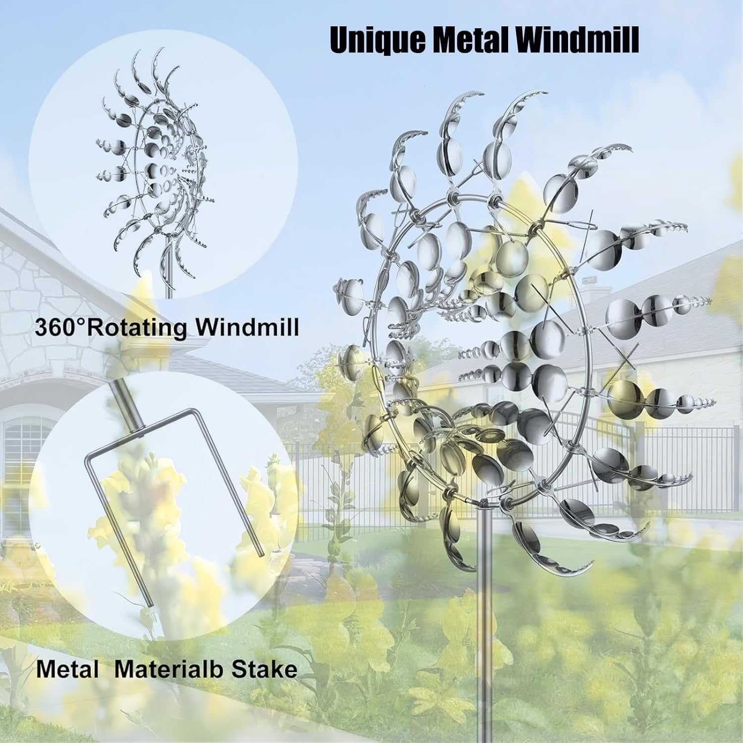 Molino de Viento de Metal 3D, 30cm único y mágico Esculturas Eólicas con Estaca de Jardín de Metal para Terrazas al Aire Libre para Patio Césped y Jardín Decoración Ornamento