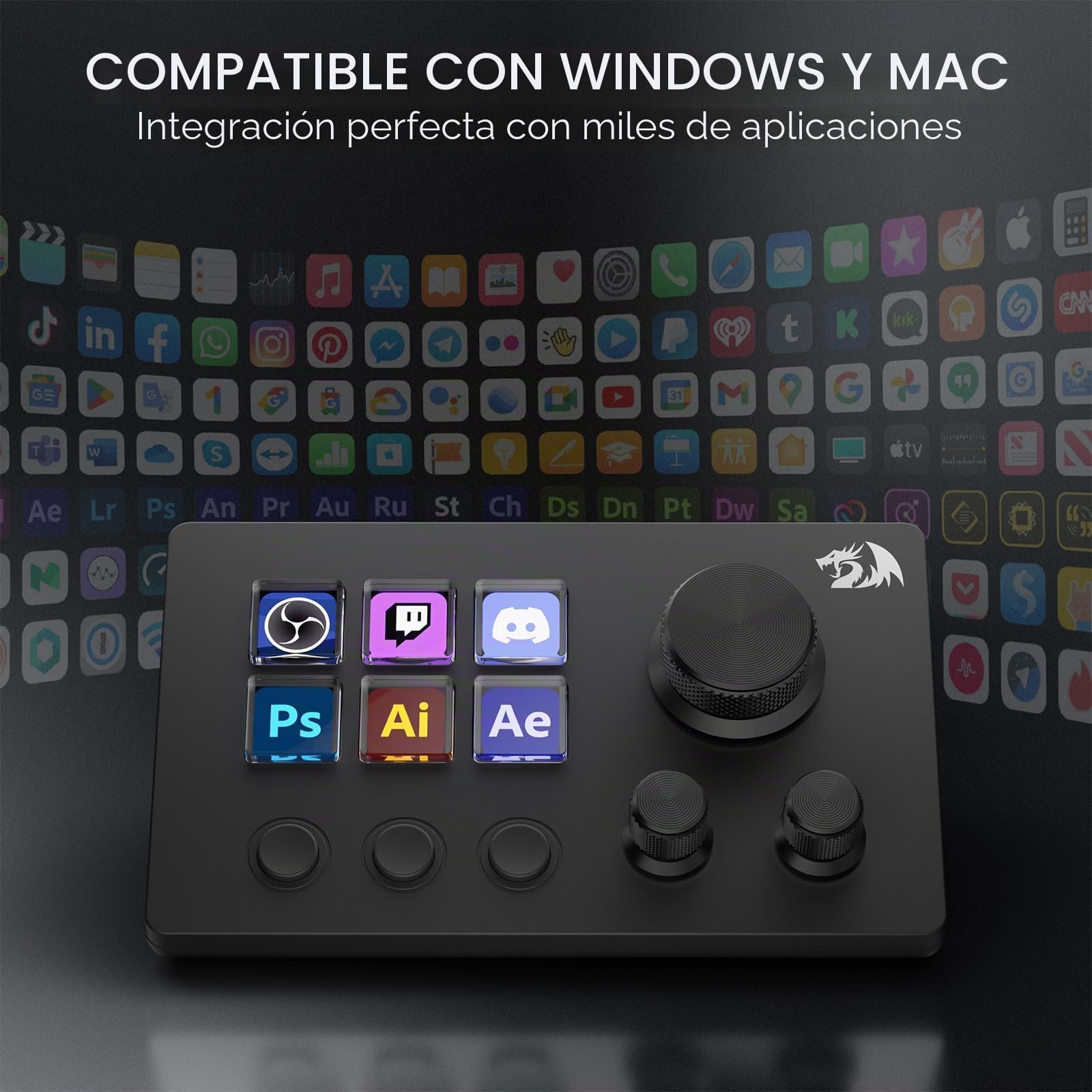 Redragon SS551 Controlador Streaming Macro Pad con Teclas LCD | Macro pad todo en uno con teclas y diales LCD, estación de streaming para creadores y gaming, compatible con PC y Mac