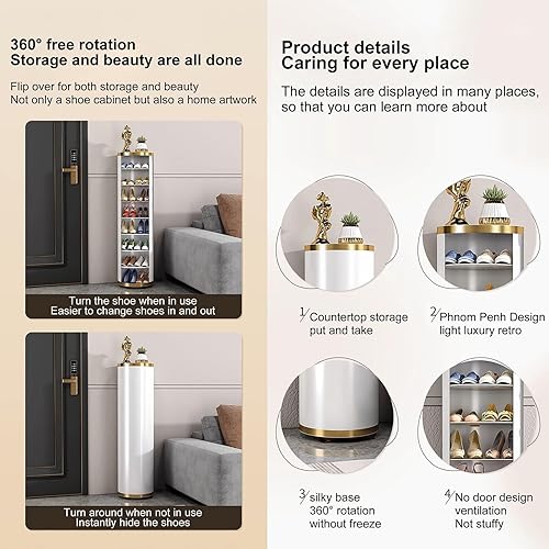 Miniatura 4 de Zapatero giratorio de 360 de 7 niveles sin puerta, estante redondo para zapatos, organizador de zapatos moderno y alto para entrada, dormitorio,