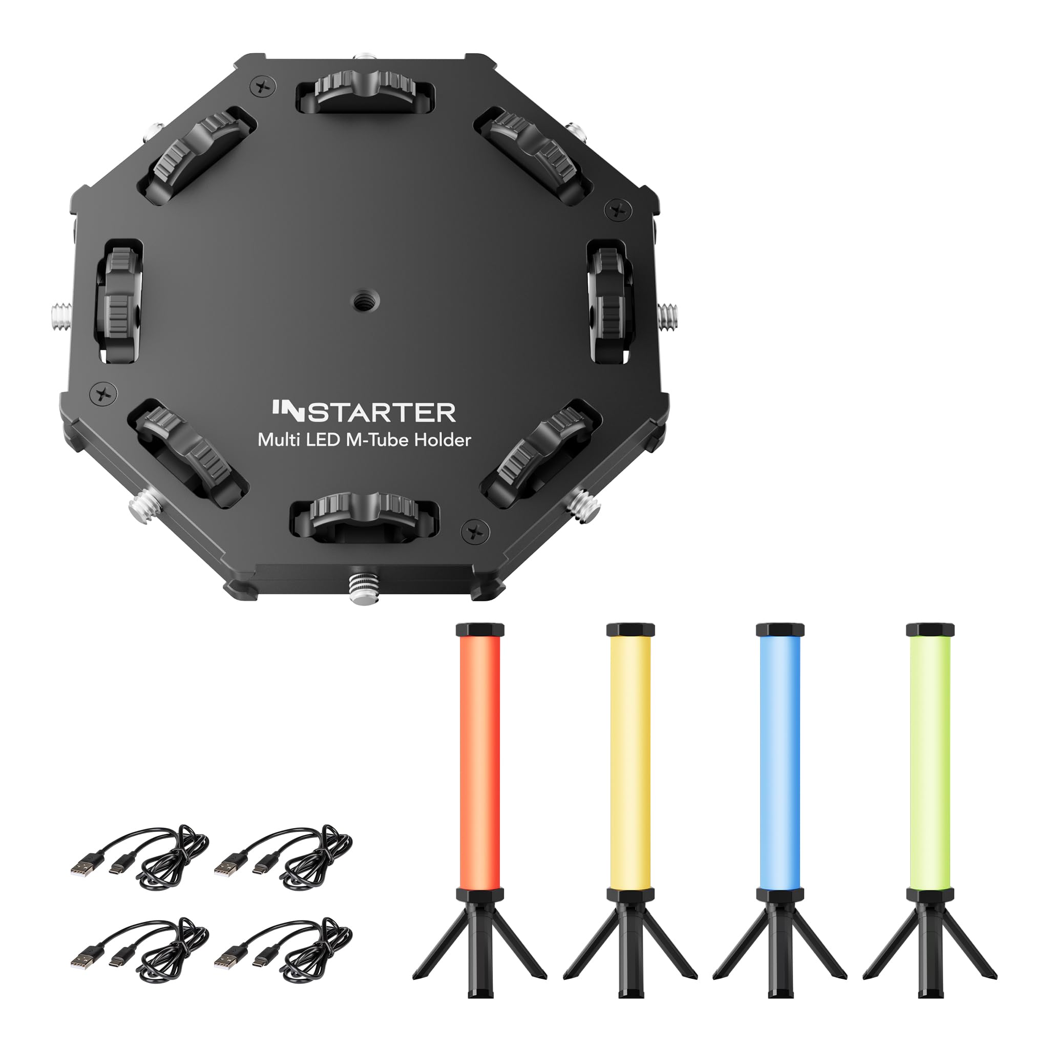 Spectar RGB LED Barra + Soporte Set de 4 Luces de vídeo Creativas 10 W RGB Bicolor con función magnética y Soporte multitubular