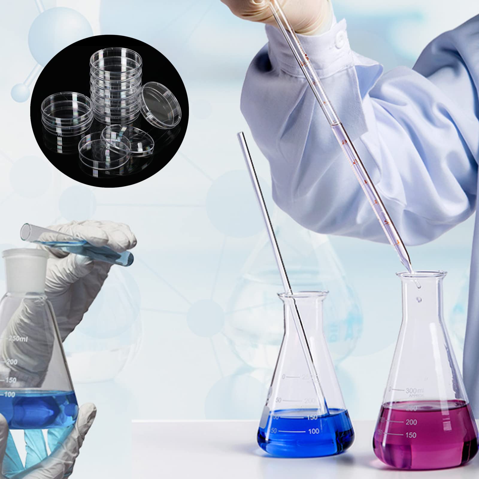 65+55+34 mm Piastra di Petri con Coperchio,30 Pezzi Piastre Di Petri In Plastica Sterile Per Laboratorio Esperimento Biologia Studi,con 10 Pipette Di Trasferimento da 3 ml