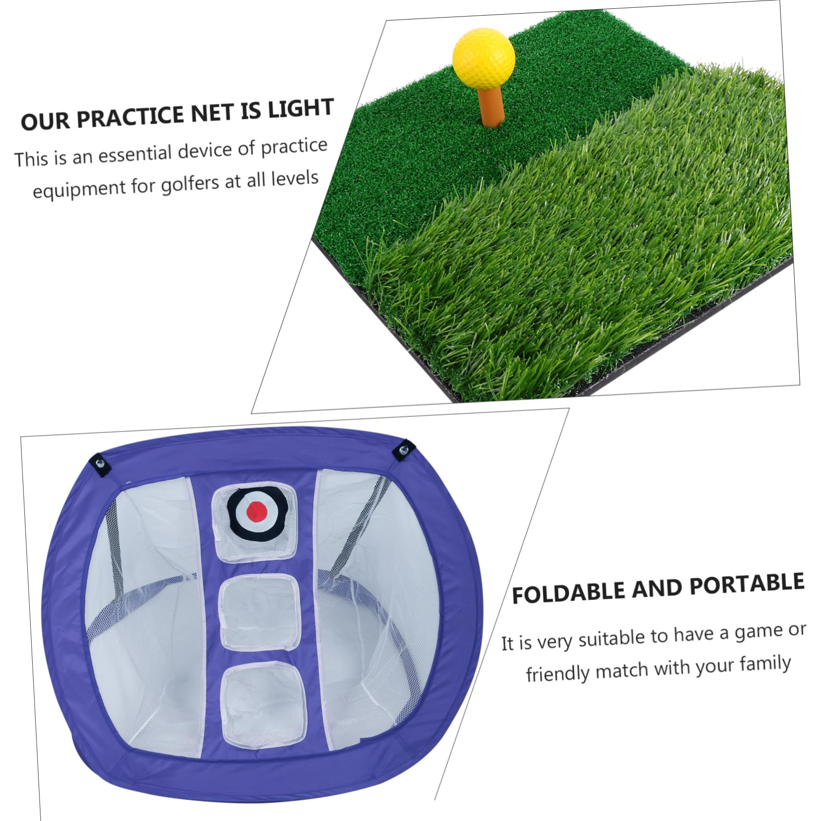 WOONEKY Portable Golf Practice Set Training Net Mats Practice Net Training Durable Nylon Easy to Carry Great for Hitting Chipping