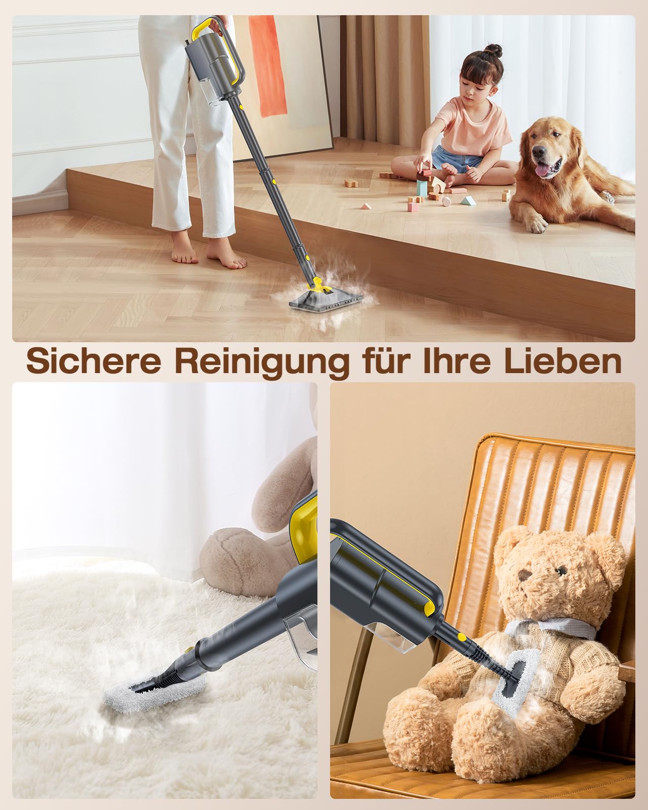 10-in-1 Dampfreiniger mit abnehmbarem Handgerät,Handdampfreiniger Zubehör | 350-ml-Tank,10 Sekunden Aufheizzeit,120 °C Dampfreiniger, 2-stufige Temperaturregelung, für Boden, Teppich, Fliesen und Grill