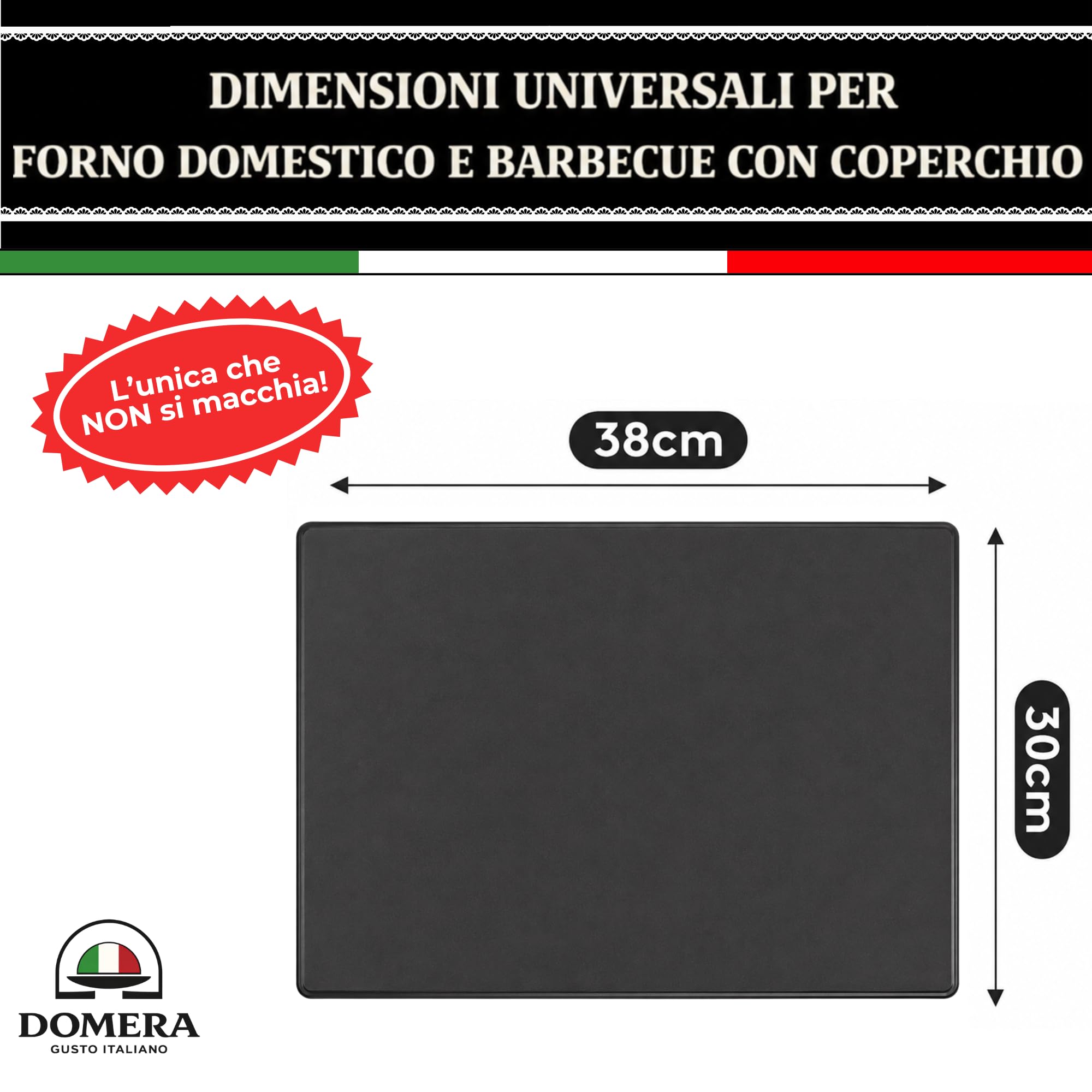 Domera - Pietra Refrattaria per Pizza - Antiaderente - Pietra Refrattaria per Barbecue in Cordierite + Pala in Legno Per Pizza Carne Pesce e Verdure Fino a 900° - 38x30 cm