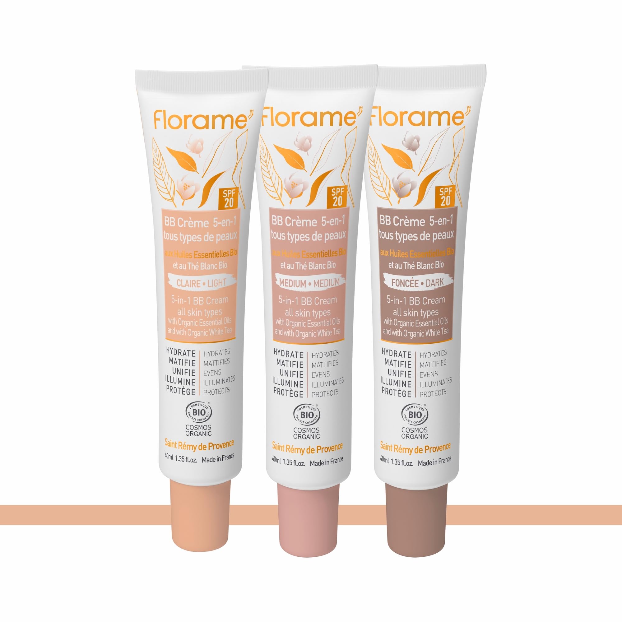 Florame BB Crème 5-en-1 SPF 20 – Teint Parfait Naturel – Hydrate, Unifie & Protège – 40 ml – Fabriquée en France - BB crème Claire