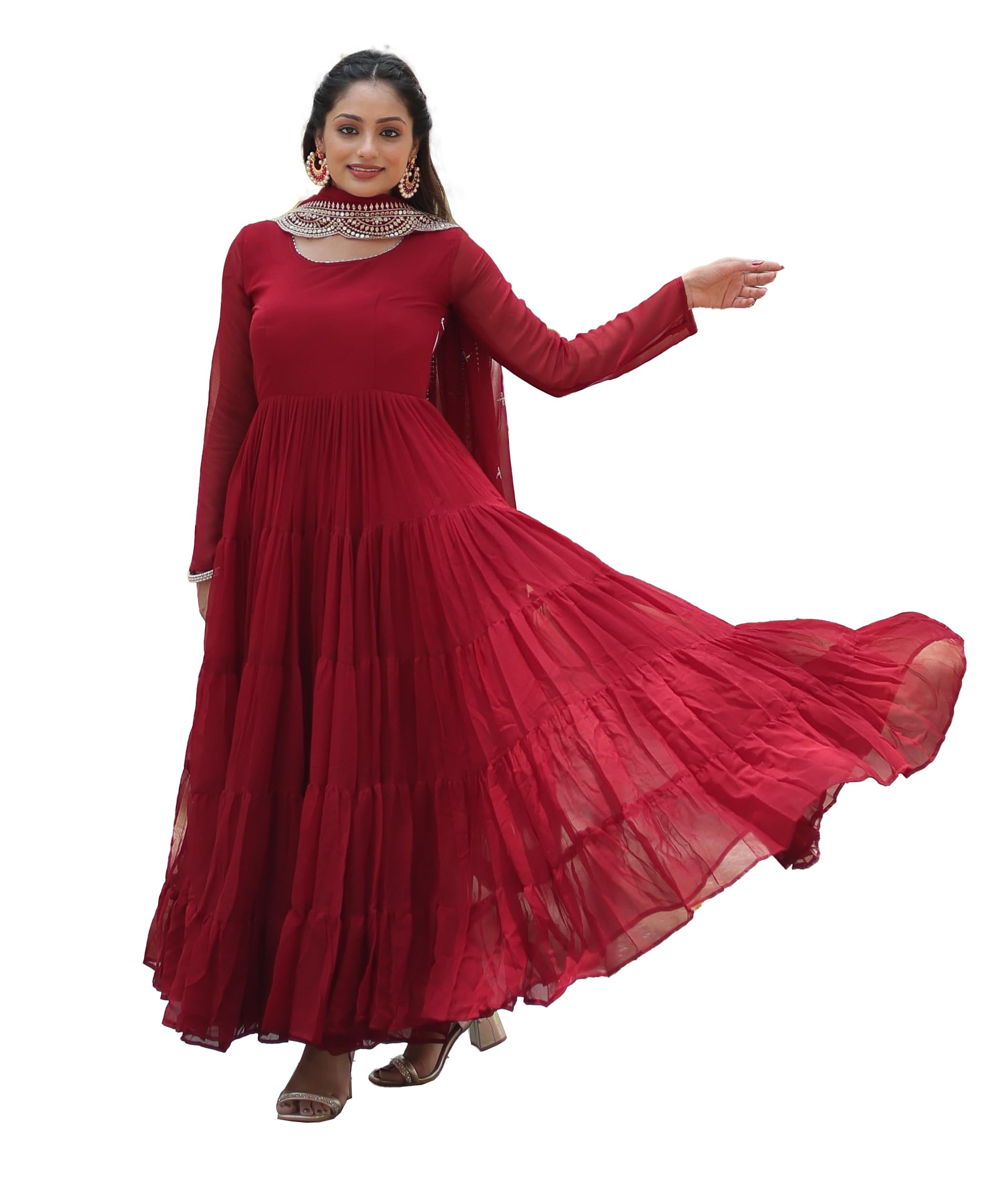 Fashion Basket Georgette Anarkali Kurta Set For Women Maroon