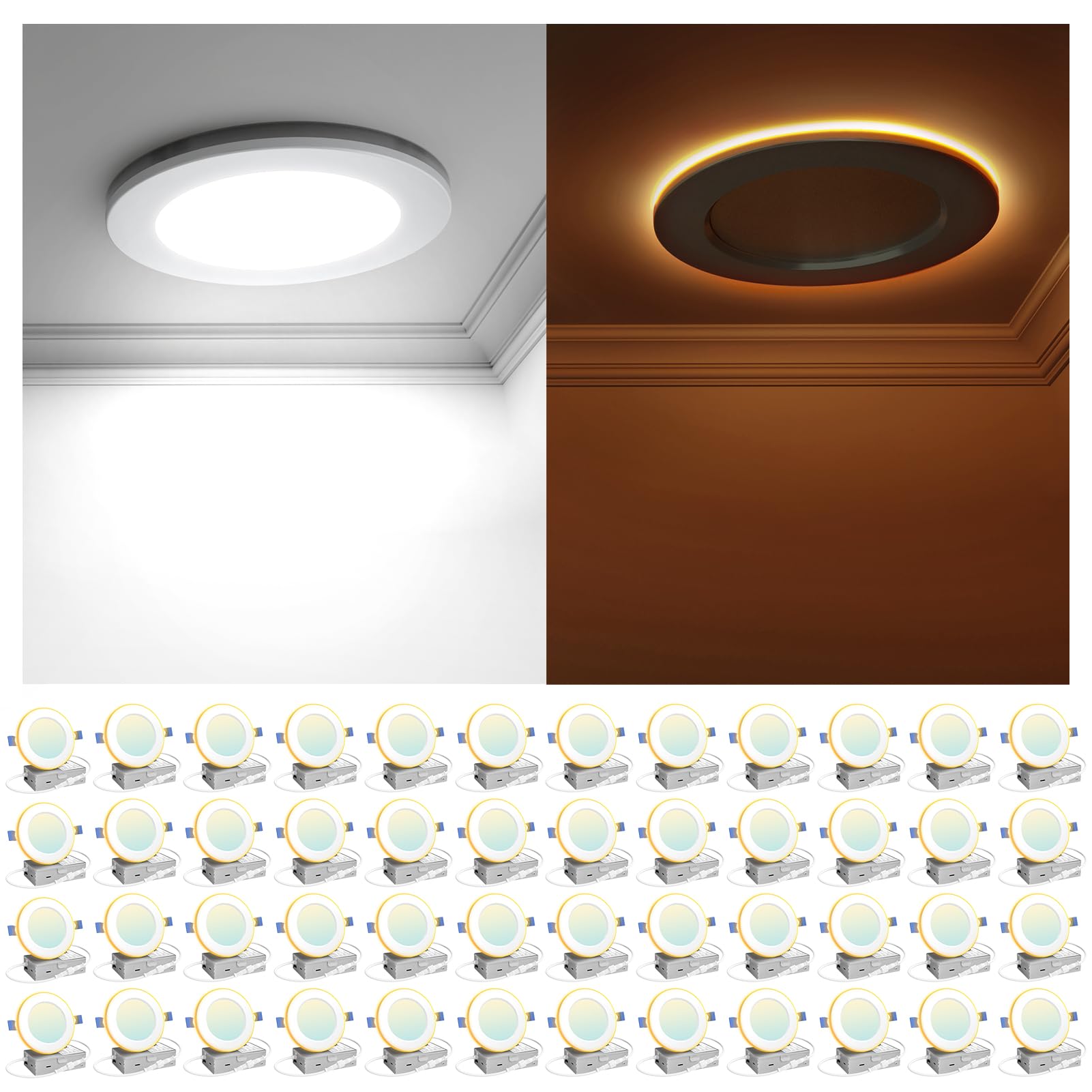 Photo 1 of Veriligt 48 Pack 4 Inch LED Recessed Lights with Night Light, 750LM 5CCT