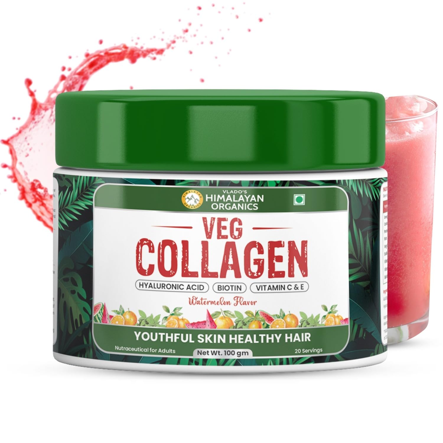 Vlado's Himalayan Organics Vegan Collagen supplements - Advanced Marine Collagen Peptides -with all 5 TYPE I, II, III, V, X - Plant-Based - Active Collagens with Biotin, Hyaluronic Acid ,Vitamin C & E - Healthy Skin, Hair & Nails - Skin Radiance - Clinically Proven - Made with Japanese technology - Reduce Pigmentation, Dark Spots & Brighten Skin Tone - For Women & Men - 100 Grams ( Watermelon Flavor )-image-34