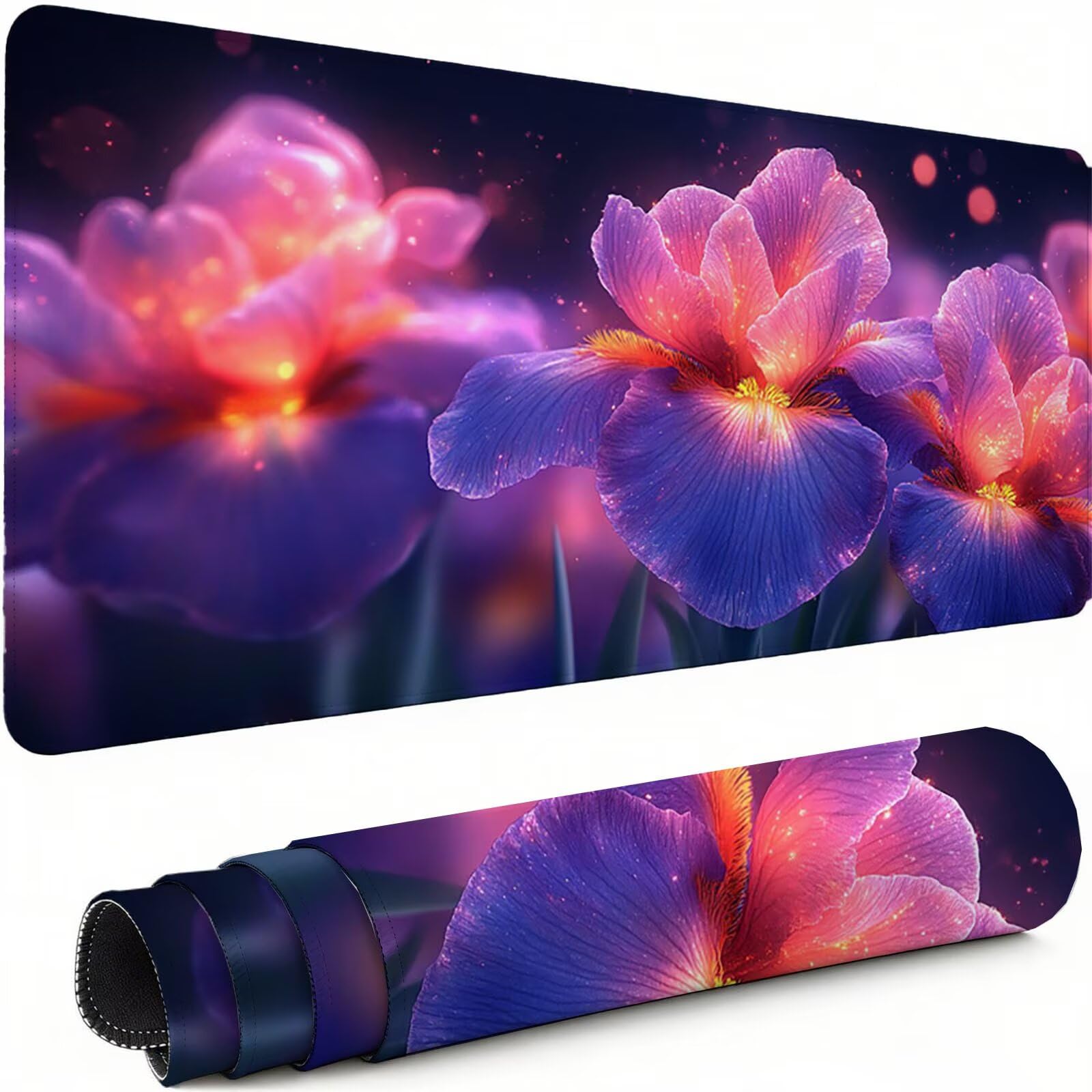 Podkładka pod mysz do gier XXL XXL, 100 x 50 cm, duża podkładka pod mysz, abstrakcyjna, rozszerzona podkładka na biurko, pod klawiaturę, kwiat, z antypoślizgową gumową podstawą, zszyte krawędzie