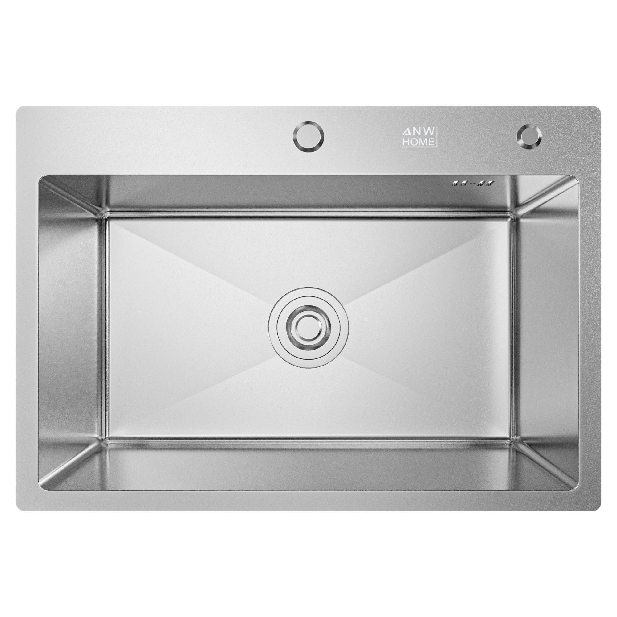 ANW HOME Lavello Cucina 1 Vasca 65x45 cm, Lavandino Cucina in Acciaio Inox Colore Argento, Incasso con Superficie Nano, Spessore 3,0+1 mm, con Sifone Dispenser Sapone e Cestello