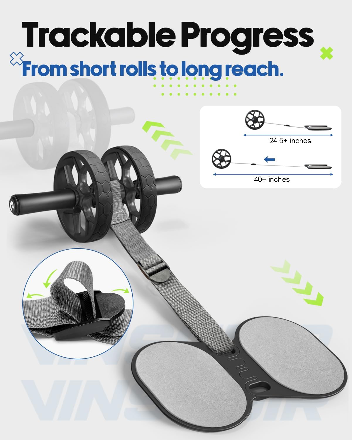 auvstar Bauchroller mit Widerstandsband & Rutschfesten Griffen, Ab Roller Fitnessgerät für Zuhause, Bauchtrainer Roller Selbstaufrollend Bauchmuskeltrainer Trainingsgerät Abdominal Rad Set Grau