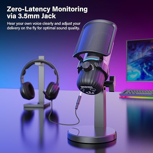 Miniatura 5 de Micrófono de condensador USB para juegos, micrófono de PC para transmisión, podcasts, grabación, micrófono de computadora de escritorio con botón de