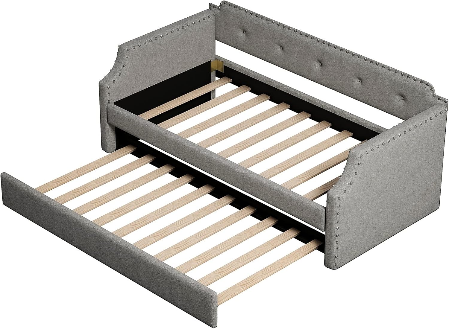 Harper & Bright Designs Twin Daybed Upholstered Daybed with Trundle, Twin Size Sofa Bed Wood Bed Frame for Kids/Teens/Girls/Boys, Gray