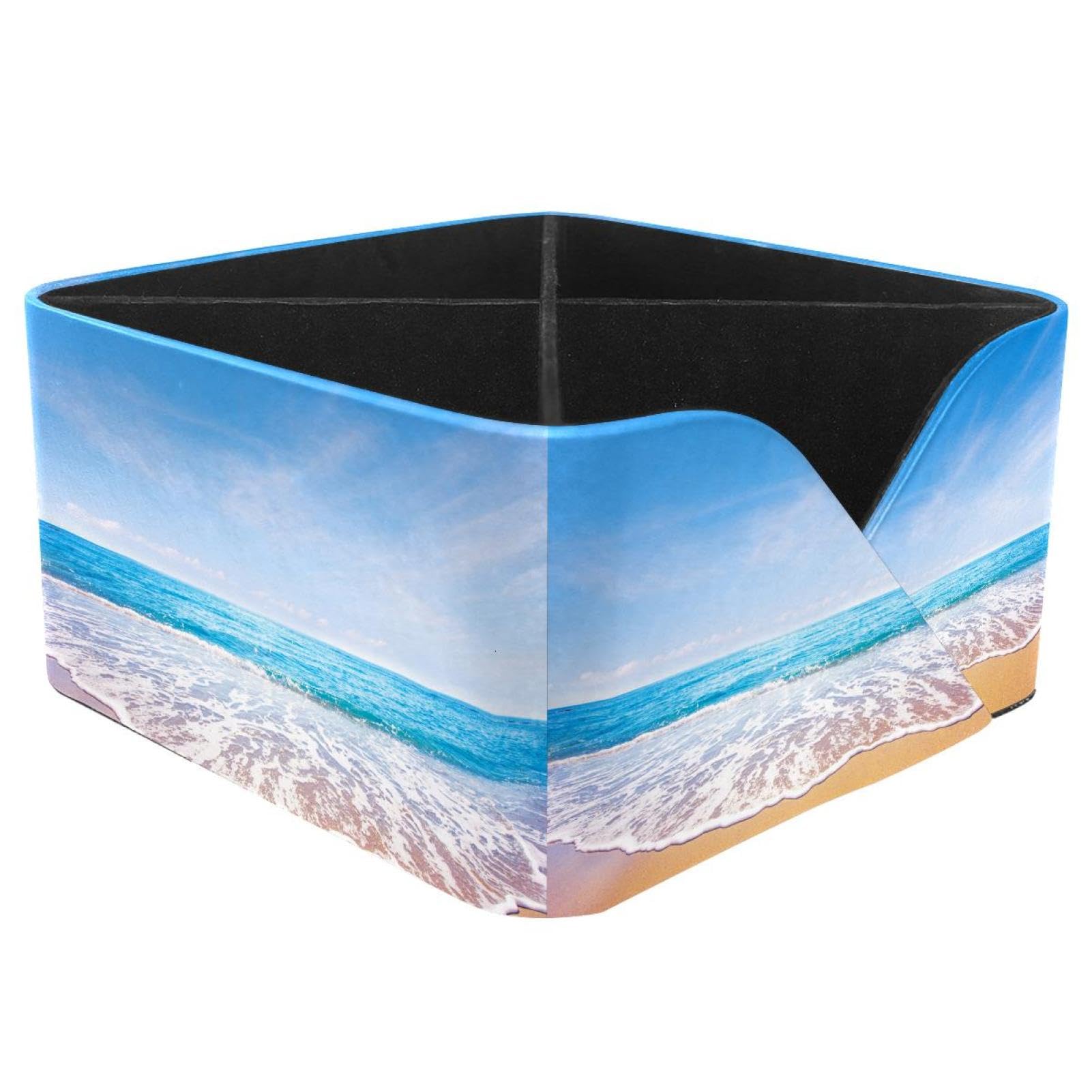 KengjuTesu Beach Seaside Desktop Organizer Pen Holder, Rectangular Pencil Cup for Office, Study and Makeup Stations
