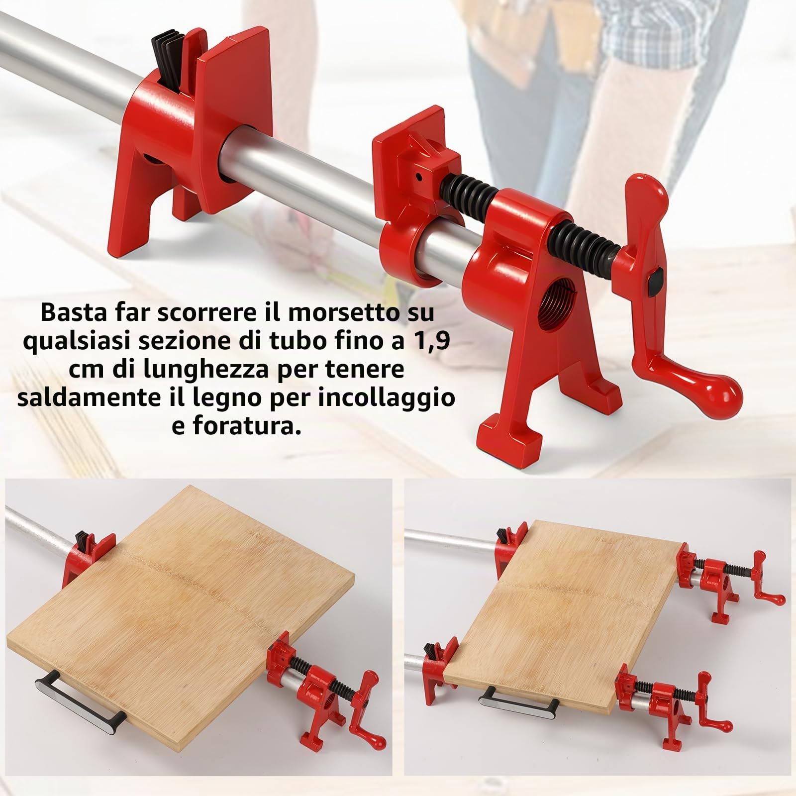 4 Pezzo Morsetto a Vite per Tubi, 3/4" Morsetti a Tubo da Falegname, 26,5mm Morsetti per Tubi. di Legno Morsa, Morsetti a Sgancio Rapido Clamp Wood, Tubi. di Legno Morsa