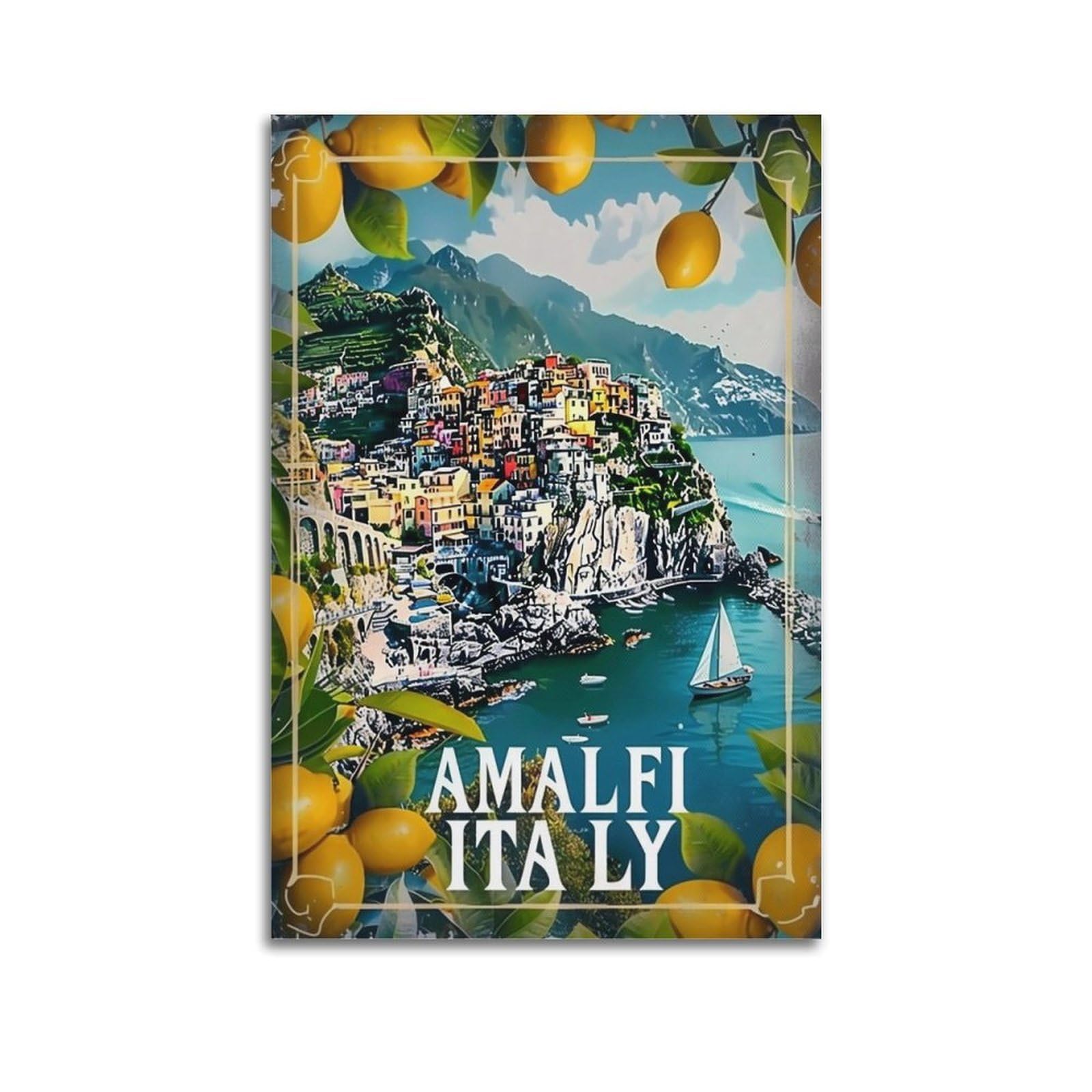 HUERYRYHY Amalfi Coast Italy Lemon Travel Poster Aesthetic Wall Art Painting Decor Vintage Canvas for Living Room Bed Room 12x18inch(30x45cm) Unframe-style