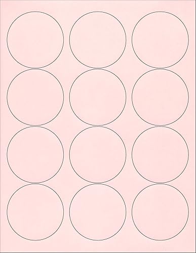 (6 hojas) 72 2-12 pulgadas círculo redondo rosa pálido pegatinas para impresoras láser y de inyección de tinta Tamaño estándar 8-12 pulgadas x 11
