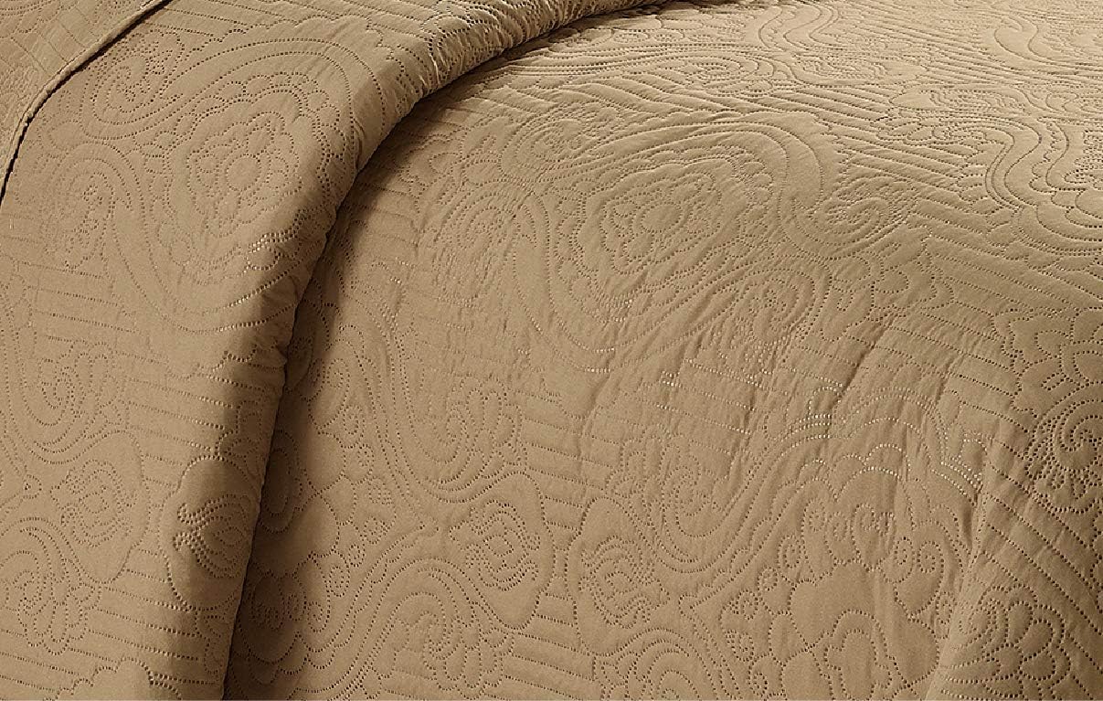 Home Collection 3pc Full/Queen Over Size Luxury Embossed Bedspread Set Light Weight Solid Taupe New - Image 2