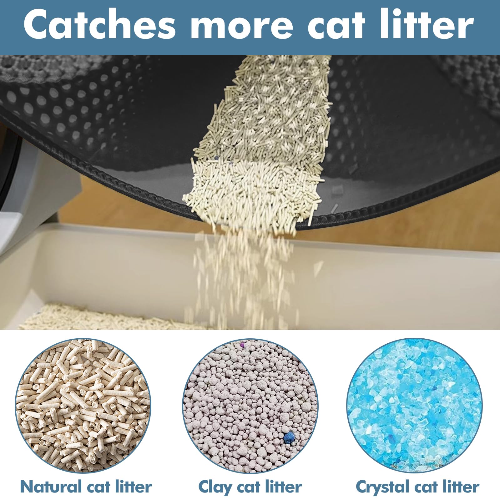 Tapis de litière pour chat 90 x 60 cm - Double couche - Grand tapis de litière pour chat - Imperméable et antidérapant - Design nid d'abeille - En EVA - Noir