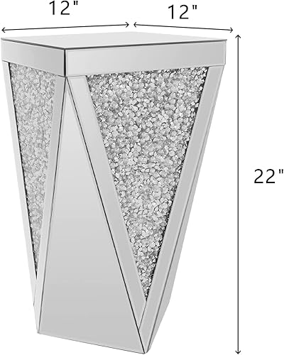 Miniatura 2 de Pregaspor Mesa auxiliar con espejo plateado mesa auxiliar con incrustaciones de cristal mesa de centro pequeña con espejo para sala de estar