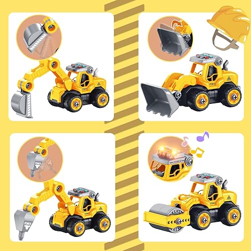 Miniatura 7 de Camiones de construcción desmontables juguetes para niños  Camión desmontable 4 en 1 con control remoto eléctrico de 360 con taladro eléctrico de