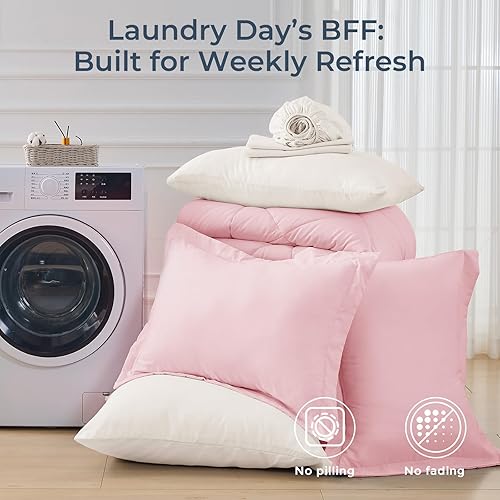 Miniatura 7 de HEVUMYI - Juego de edredón tamaño King, 7 piezas, todas las estaciones, juego ultrasuave con edredón, sábana encimera, sábana bajera, fundas de