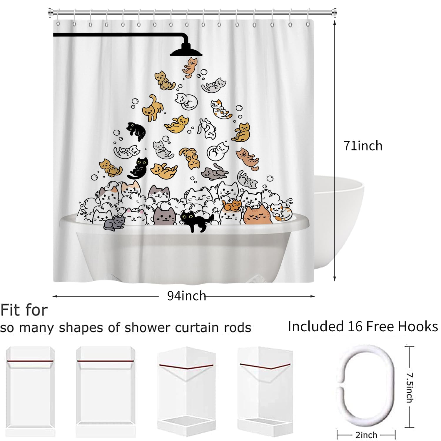 Hnmdmyi Funny Cat Shower Curtain 240x180 - Image 2