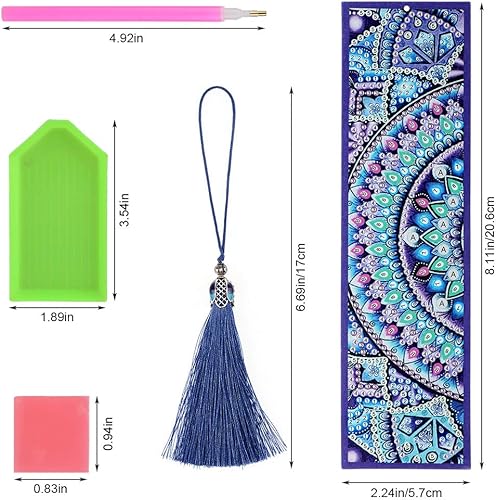 Miniatura 5 de Marcapáginas de bricolaje, marcador de pintura de arte de diamante 5D VETPW 5D, kit de pintura por números para hacer regalos, marcapáginas de cuero