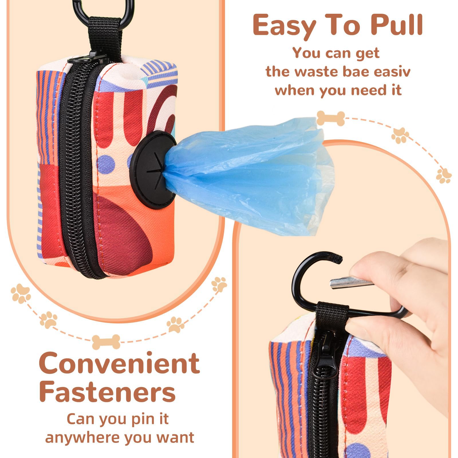 ICEMOOD Dog Poo Bag Holder With Easy Dispensing Hole, Leash Attachment and Creative Fashion Print - Image 4