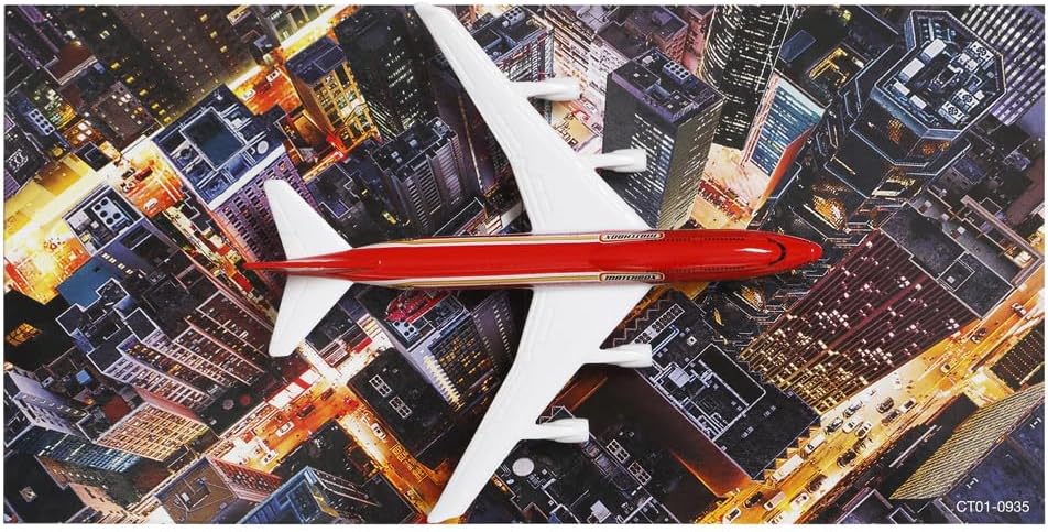 Matchbox Collectible Die-Cast Metal Sky Busters Inspired by Boeing 747-400 Airplane - HVM44 ~ White and Red Passenger Jet Plane ~ Includes Playmat