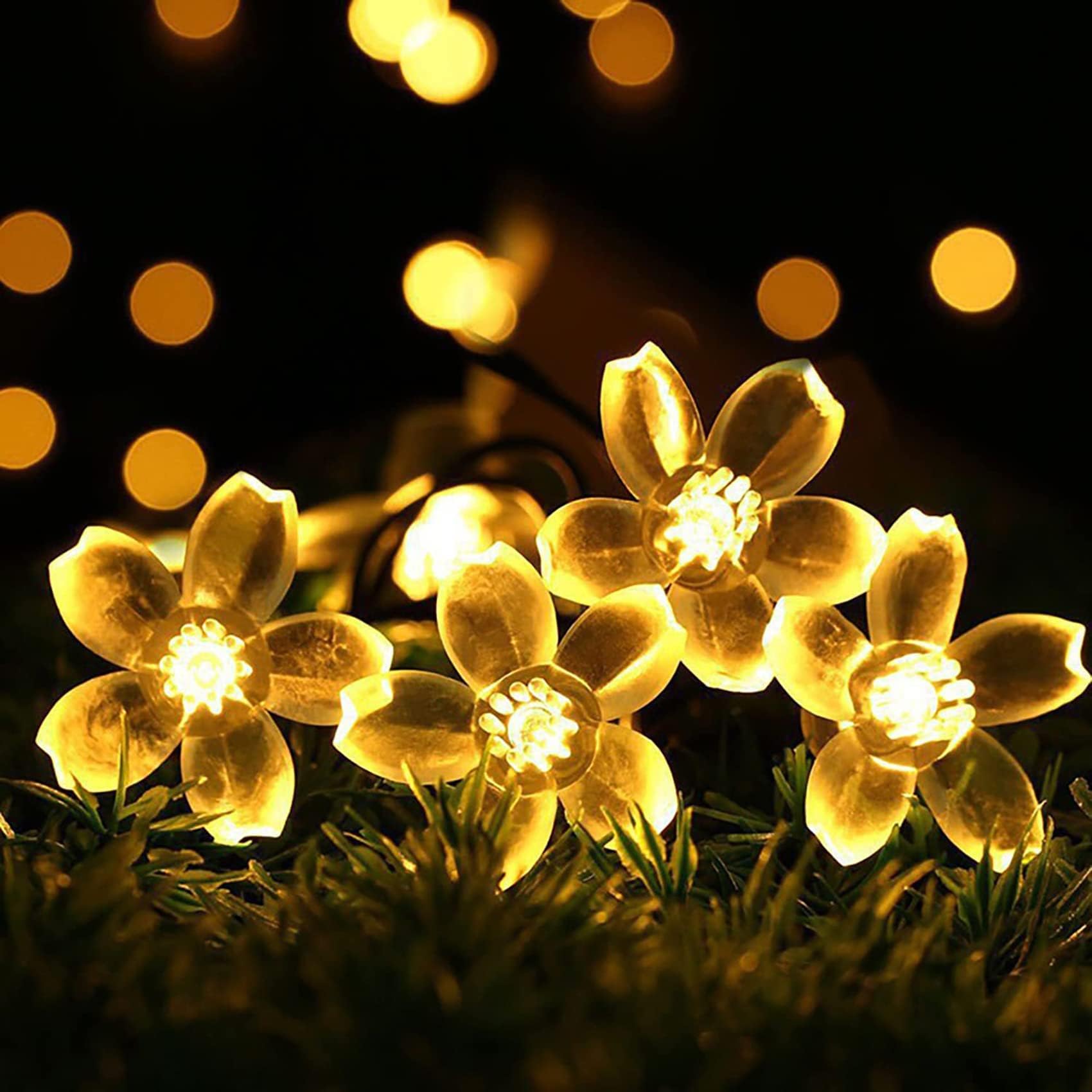 Luces de cadena solares al aire libre, con luces de hadas de flor de cerezo impermeables remotas 72 pies 200 Guirnalda de luces solares LED con 8 modos de iluminación (Blanco cálido)