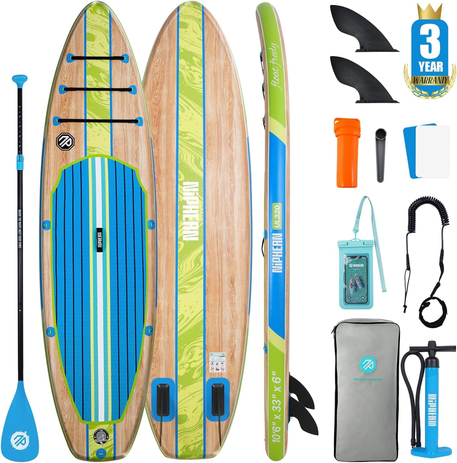 Niphean 320cm Stand Up Paddling Board, Ultraleicht SUP Board mit SUP Zubehör, Rutschfestem Deck, Tragbares Lite Paddle Board Ultimative Stabilität für Jugendliche&Erwachsene Langstreckenabenteuer