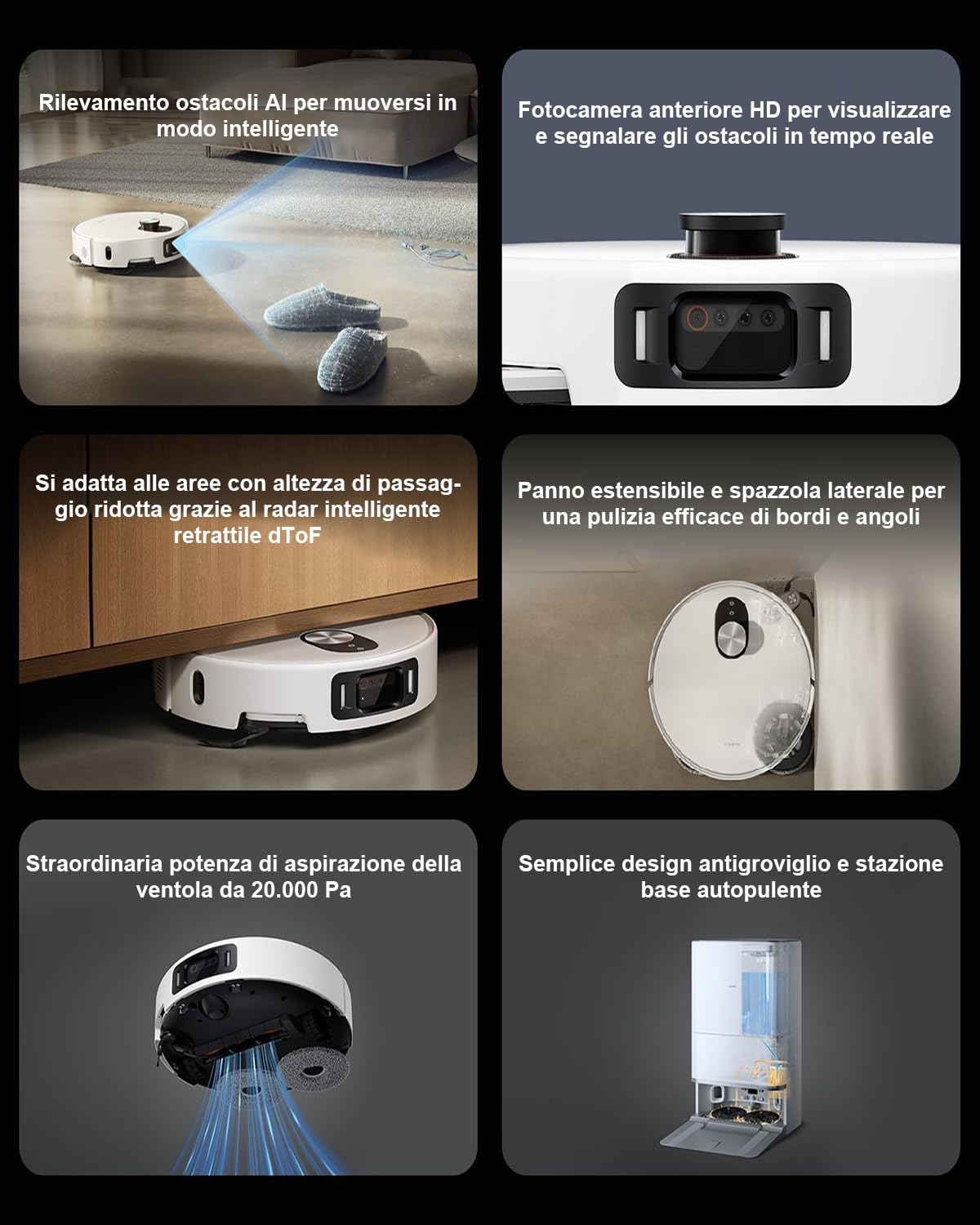 XIAOMI Robot Vacuum 5 Pro - Robot Aspirapolvere Lavapavimenti Intelligente,vacuum cleaner con Videocamera HD 5MP Supporto per chiamate unidirezionali,20.000 Pa,Radar intelligent